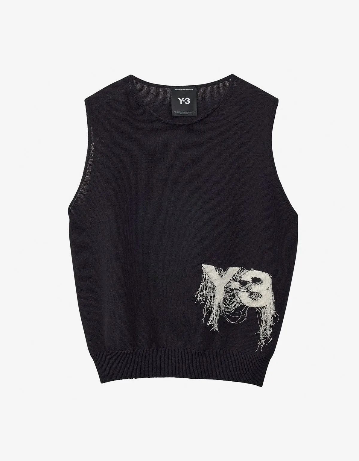 Y-3 Black Frayed Logo Knit Vest