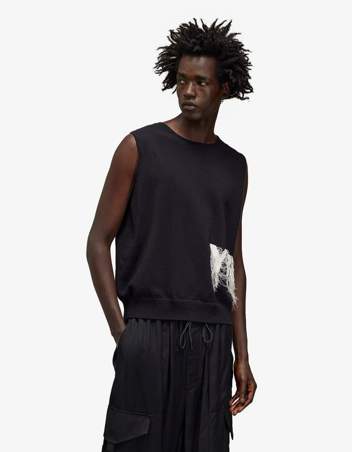 Y-3 Black Frayed Logo Knit Vest