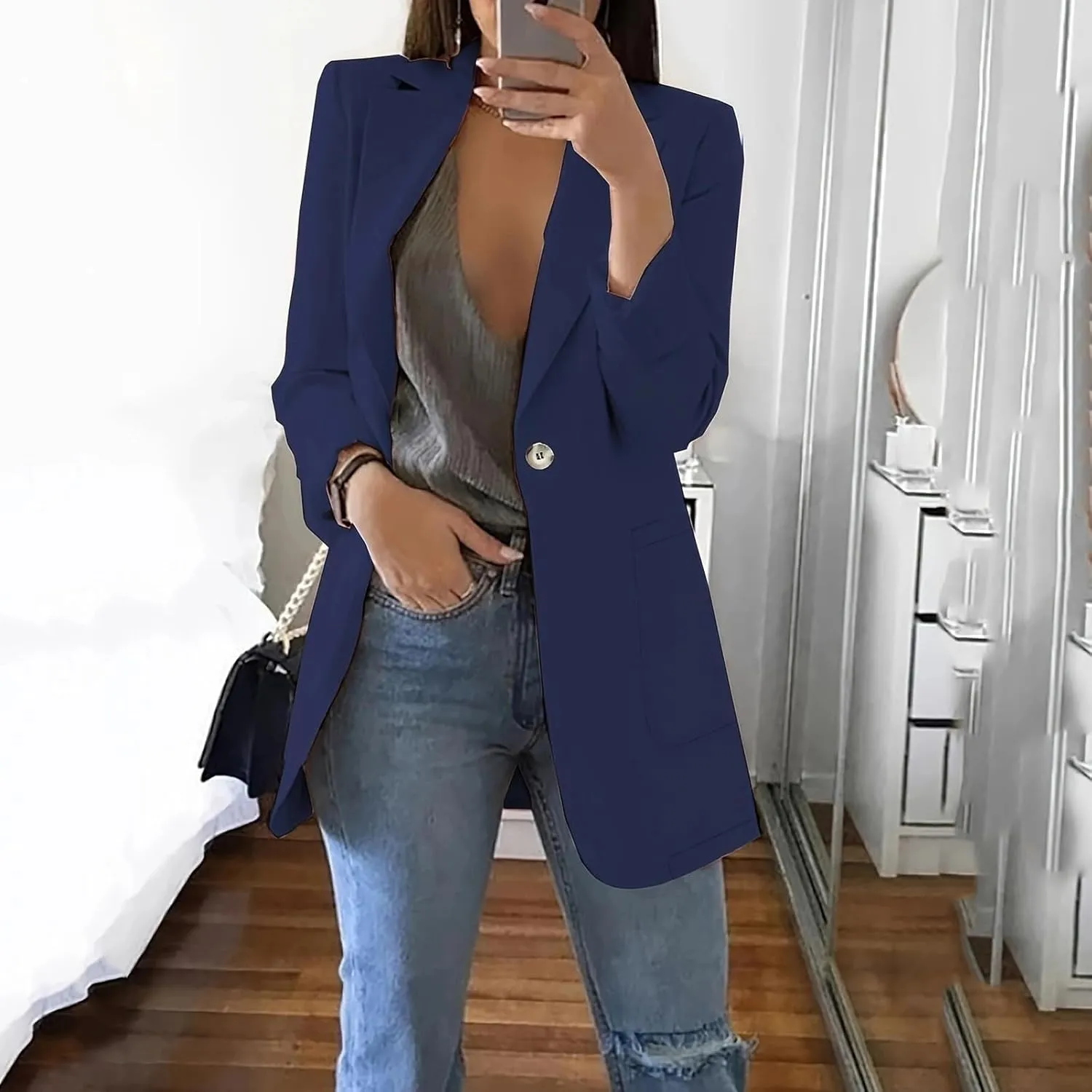YUTANRAL Blazers for Women Business Casual Open Front Lapel Collar Long Sleeve Work Office Jacket with Pockets