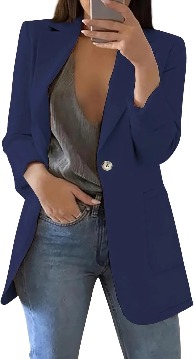 YUTANRAL Blazers for Women Business Casual Open Front Lapel Collar Long Sleeve Work Office Jacket with Pockets