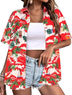 Zeagoo Womens Hawaiian Button Down Shirts Short Sleeve Casual Floral Tropical Shirt Summer Beach Shirt Cool Button Up Tops