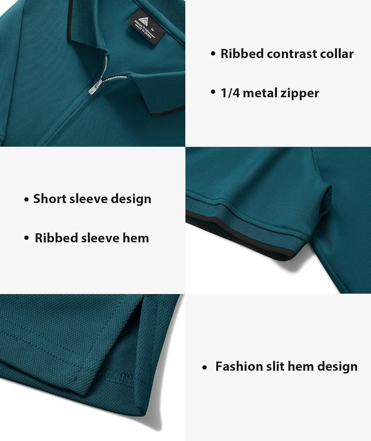 ZITY Mens Quarter Zip Polo Shirts Casual Classic Short Sleeve Contrast Collar Polo T Shirts